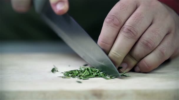 Salsa é cortada com faca — Vídeo de Stock