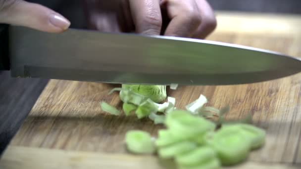 Cutting up the leek — Stock Video