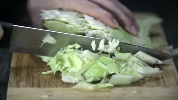 Kohl in kleine Stücke schneiden — Stockvideo