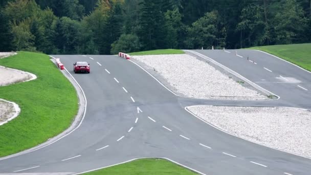 Pista de carreras con un corredor al bosque por encima — Vídeo de stock