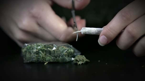 Cutting off the remaining part of a rolling paper — Stock Video