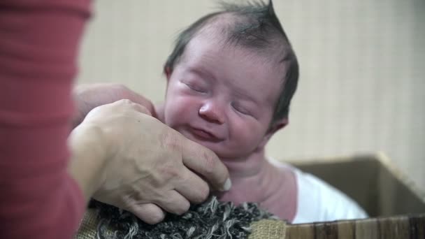 Mutter hält ihr Baby mit den Handflächen — Stockvideo