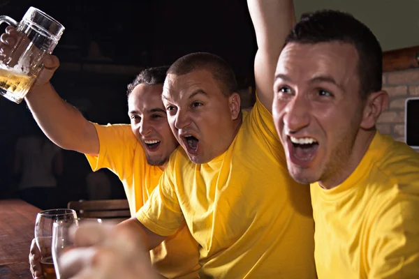 Freunde feuern Team an der Bar an — Stockfoto