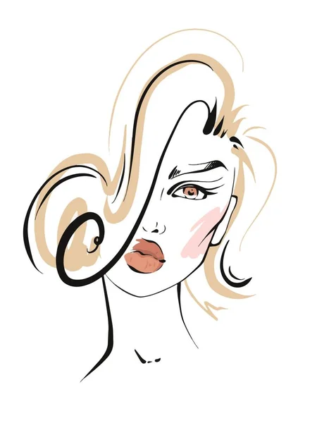 Handgezeichnete Modeillustration Des Abstrakten Gesichts Der Frau Auf Weißem Hintergrund — Stockvektor