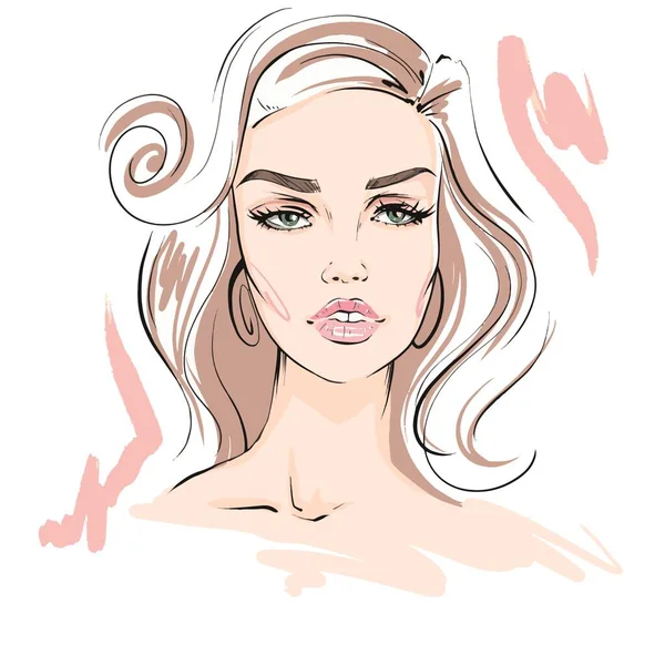 Illustration Mode Dessinée Main Visage Femme Sur Fond Blanc Beauté — Image vectorielle
