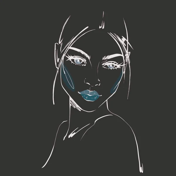 Handritad Mode Illustration Kvinnans Abstrakta Ansikte Vit Bakgrund Skönhet Konst — Stock vektor