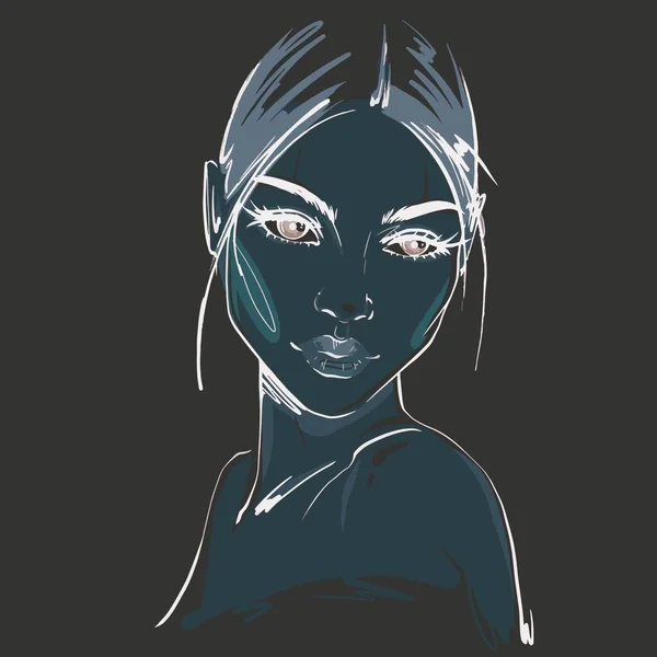 Ilustración Dibujada Mano Cara Mujer Sobre Fondo Blanco Belleza Arte — Vector de stock