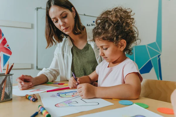 English Lesson Elementary School Kindergarten Students Learning Alphabet Colors Teacher — Foto Stock