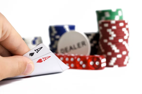 Hand with cards playing poker — Stock Photo, Image