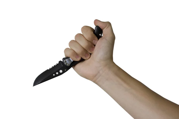Hand with knife isolated on white — Stock Photo, Image