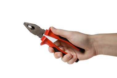 görüntü pense beyaz arka plan üzerinde tutan elin