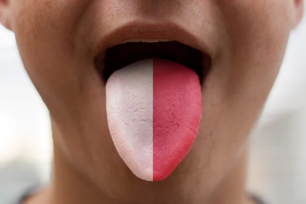 Zunge mit der Flagge Polens, Übersetzung der Illustration — Stockfoto