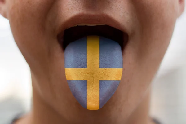 Jazyk s vlajkou Švédska, překlad ilustrace — Stock fotografie