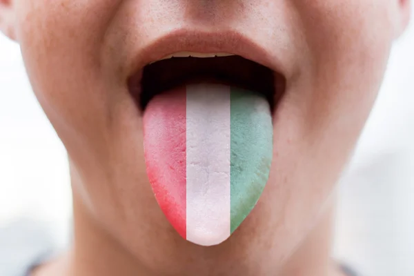 Lengua con la bandera de Hungría — Foto de Stock