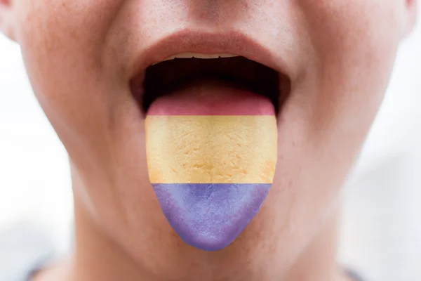 Zunge mit der Flagge von Rumänien舌的罗马尼亚国旗 — 图库照片