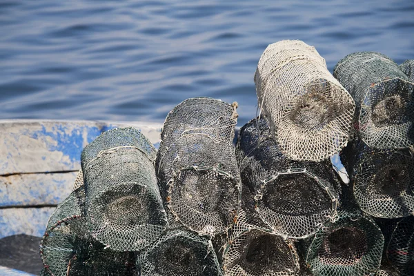 Antecedentes das redes de pesca num porto — Fotografia de Stock