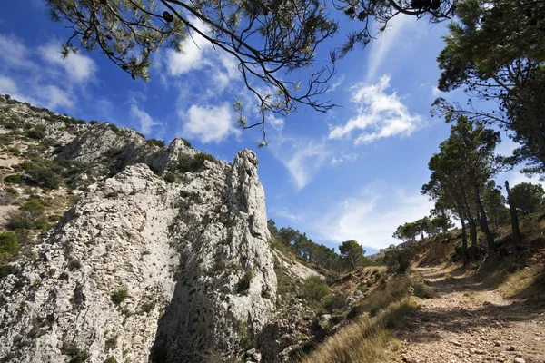 Camino de campo en las colinas con roca de montaña en Alicante, España —  Fotos de Stock