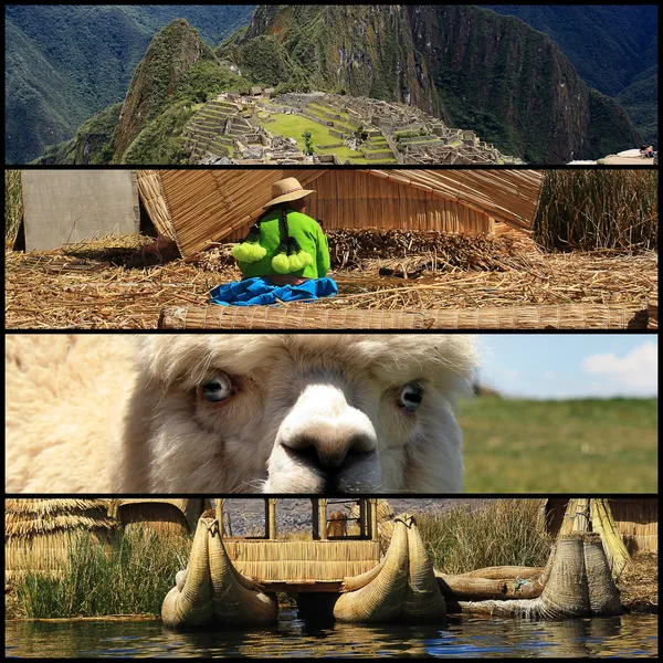 Kolaż z peru z machu picchu i jezioro titicaca krajobrazy — Zdjęcie stockowe