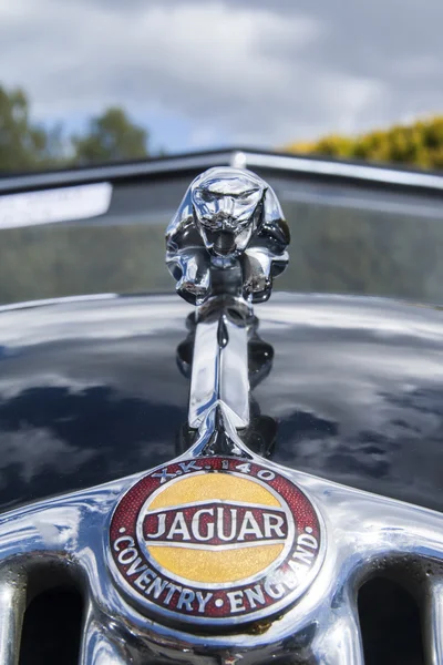 LA NUCIA, SPAIN - 7 april 2012. Hood ornament car of a Jaguar, — Stock Photo, Image