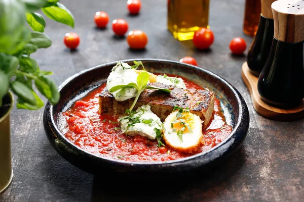 Plantaardige Ovenschotel Tomatensaus Met Witte Kazen Een Smakelijk Servies Culinaire — Stockfoto
