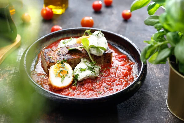 Vegetable Casserole Tomato Sauce Egg White Cheese Tasty Dish Culinary — Stockfoto