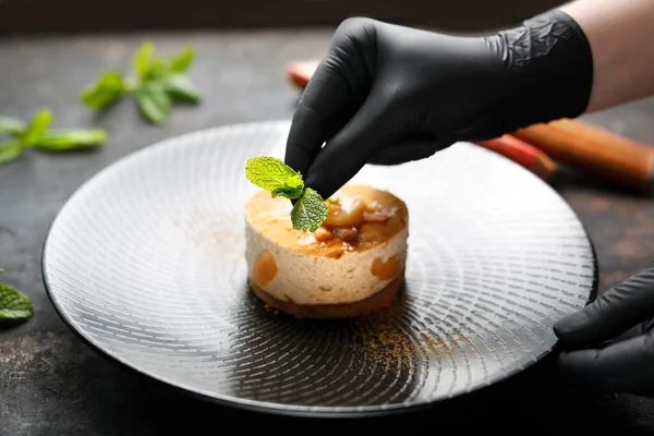 Rhubarb Cheesecake Cunamon Mascarpone Cheese Tasty Dessert Food Photography Chef — Photo
