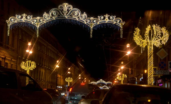 Vacances Noël Décorations Lampadaires Nouvel Saint Pétersbourg — Photo