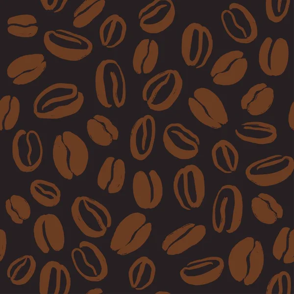 Kaffeebohnen Nahtloses Muster Vektor Handgezeichnete Illustration Brauner Farbe Auf Dunklem — Stockvektor