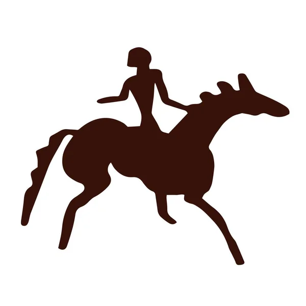 Primitive Galloping Horseman Rock Painting Style Vector Hand Drawn Illustration — Stock Vector