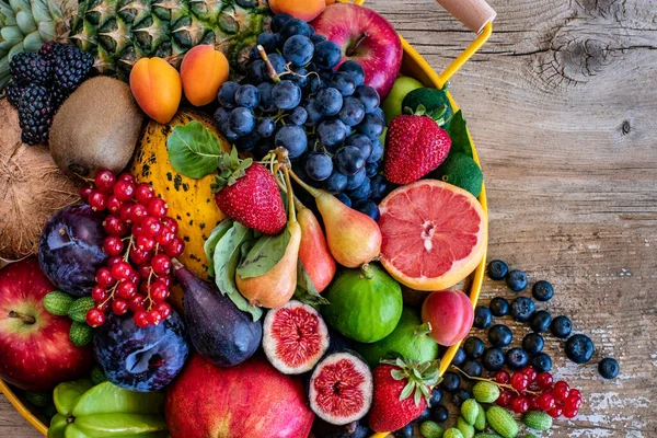 Many Kinds Fruits Table Healthy Eating Dieting Concept — Stock Photo, Image