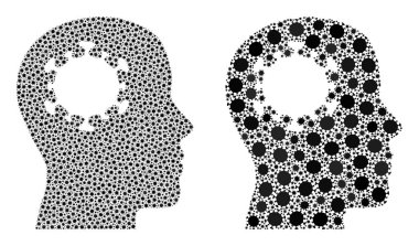 Beyin Enfeksiyonu Simgesi - Covid-2019 Biyolojik Tehlike Ürünleri Mozaiği