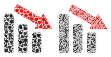 Down Trend Çubuğu Grafik Simgesi - Covid Virüs Biyolojik Tehlike Elementleri ile Mozaik