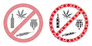 Bağımlılığı Yasaklayan Uyuşturucu Simgesi - Covid Virüsü Biyolojik Tehlike Elementleri Kolajı