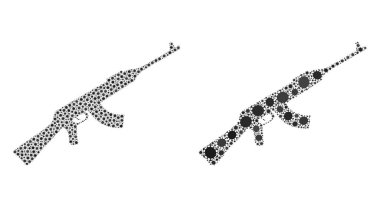 Kalaşnikov Silah Simgesi - Covid Virüs Biyolojik Tehlike İkonları Mozaiği