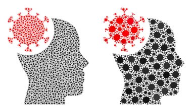 Baş Virüs Simgesi - Covid-2019 Biyolojik Tehlike İkonları Kolajı