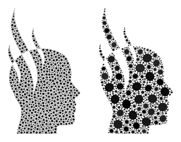 Icône de vapeur de cerveau - Mosaïque avec des icônes d'infection à risque biologique Covid-2019 — Image vectorielle
