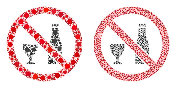 Prohibición de Alcohol Icono - Composición de los Elementos de Infección por Riesgo Biológico del Coronavirus — Vector de stock