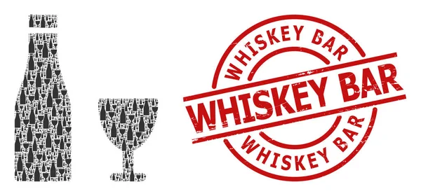 Bebidas alcoólicas Ícone Fractal Mosaic e Grunge Whiskey Bar Seal — Vetor de Stock