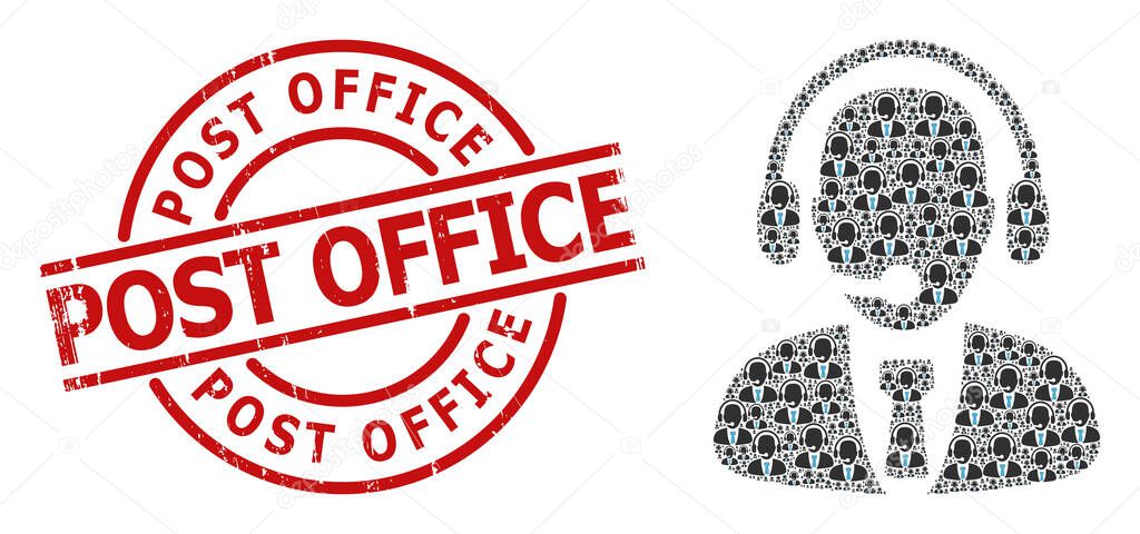Call Center Operator Icon Recursive Collage and Distress Post Office Stamp