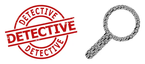 Zoom Icona Frattale Collage e Textured Detective Badge — Vettoriale Stock