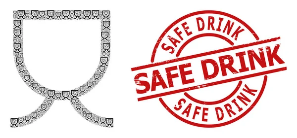 Муг Icon Fractal Mosaic і Grunge Safe Drink Badge — стоковий вектор