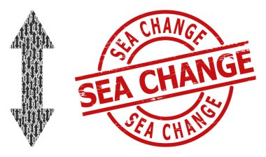 Dikey Takas Oku Simgesi Özyinelemeli Kolajı ve Grunge Denizi Değişiklik Mührü