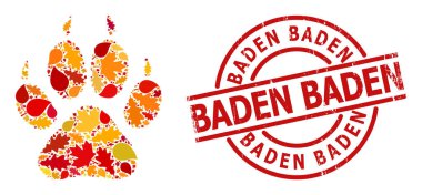 Dökümlü Baden Baden Damgası ve Kaplan Ayak İzi Sonbahar Kolajı Yapraklı Simgesi