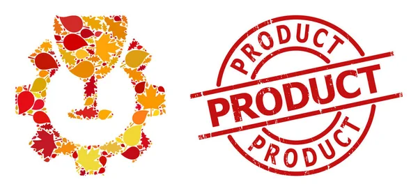 Texturierte Produktstempel Druck und Weinindustrie Herbst Collage-Ikone mit Herbstblättern — Stockvektor