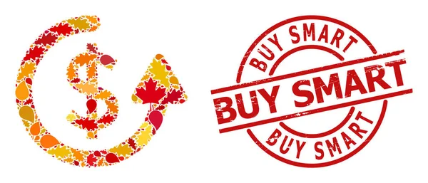 Grunge Buy Smart Seal und Repeat Payment Autumn Collage Icon mit Herbstblättern — Stockvektor