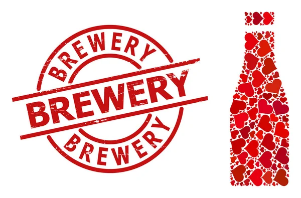 Distress distintivo cervejaria e vermelho adorável garrafa de cerveja Mosaic — Vetor de Stock