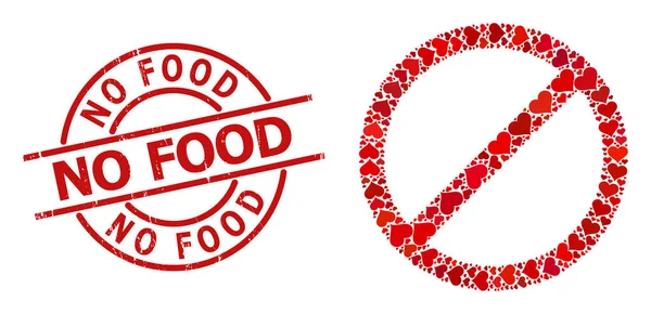 Texturerat No Food Badge och röd kärlek förbjuder Mosaik — Stock vektor