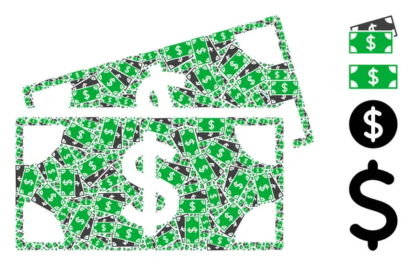 Billets en dollars Icône Collage fractal — Image vectorielle