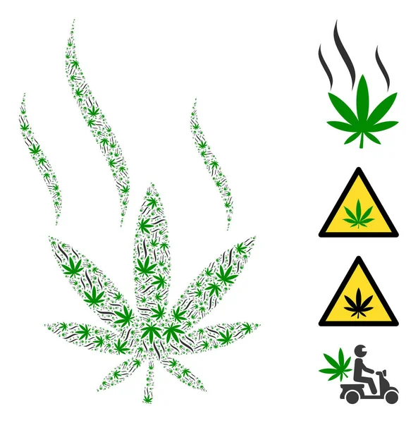 Mosaik Rekursi Ikon Asap Cannabis - Stok Vektor