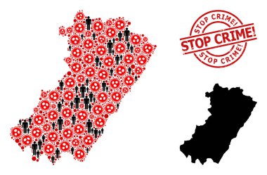 Grunge Dokulu Suç Durdurma Mührü ve Castellon Eyaleti Virüs Salgını Mozaik Haritası 'na sahip kişiler.